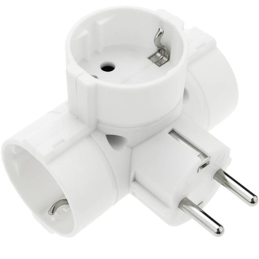 Multiplicador de clavija enchufe schuko triple de color blanco con ángulo