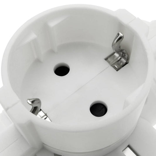 Multiplicador de clavija enchufe schuko triple de color blanco con ángulo