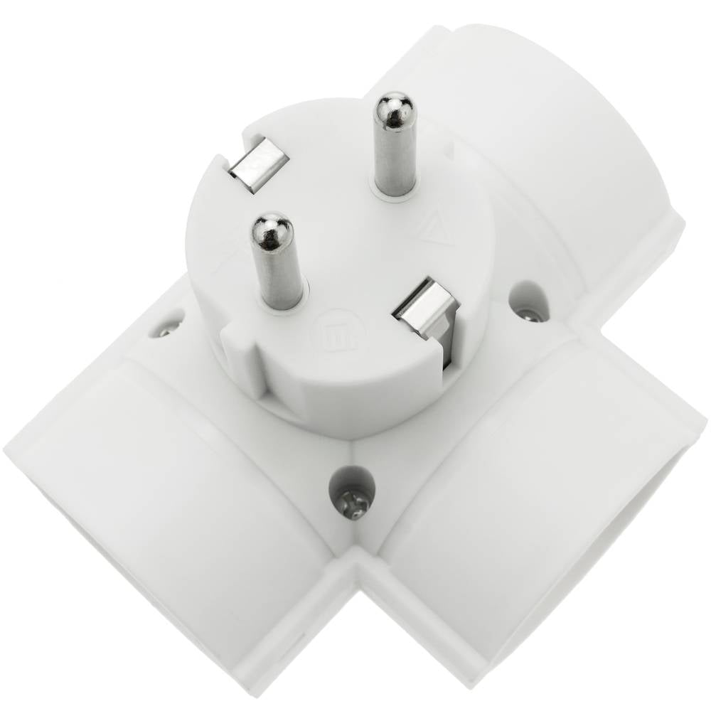 Multiplicador de clavija enchufe schuko triple de color blanco con ángulo