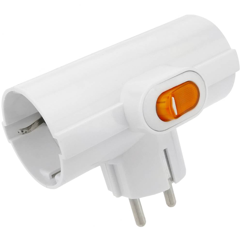 Multiplicador de clavija enchufe schuko triple de color blanco con interruptor