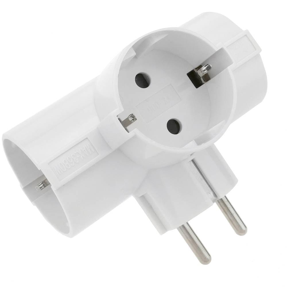 Multiplicador de clavija enchufe schuko triple de color blanco con interruptor