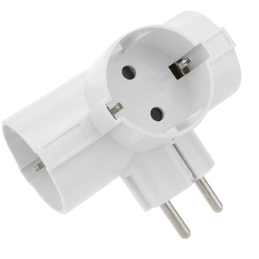 Multiplicador de clavija enchufe schuko triple de color blanco con interruptor
