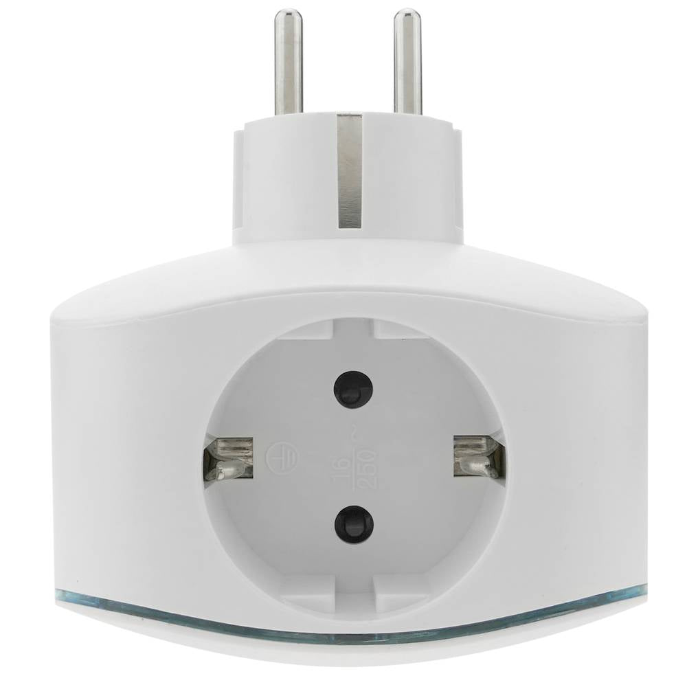 Multiplicador de clavija enchufe schuko triple de color blanco con cargador USB 5VDC
