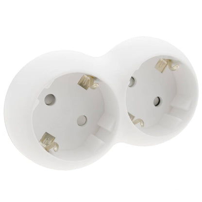 Multiplicador adaptador de clavija enchufe schuko doble blanco redondeado