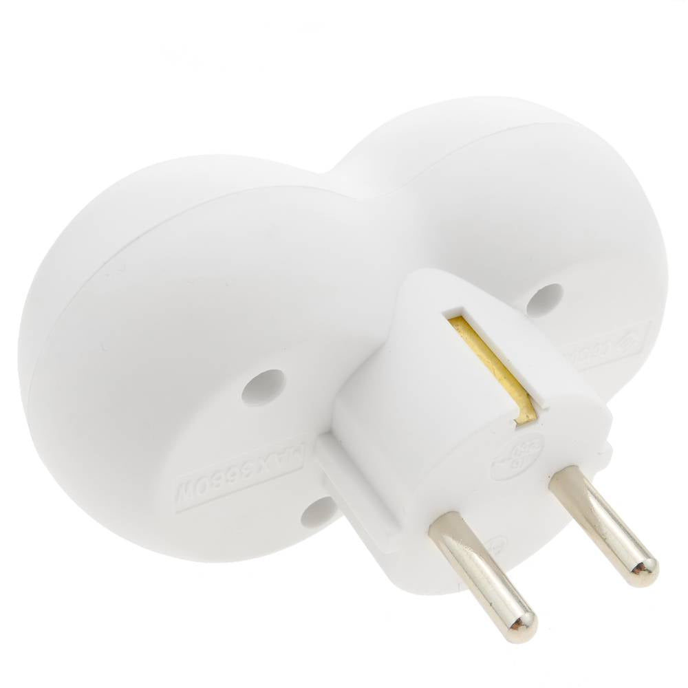 Multiplicador adaptador de clavija enchufe schuko doble blanco redondeado