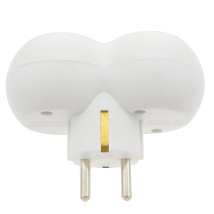Multiplicador adaptador de clavija enchufe schuko doble blanco redondeado