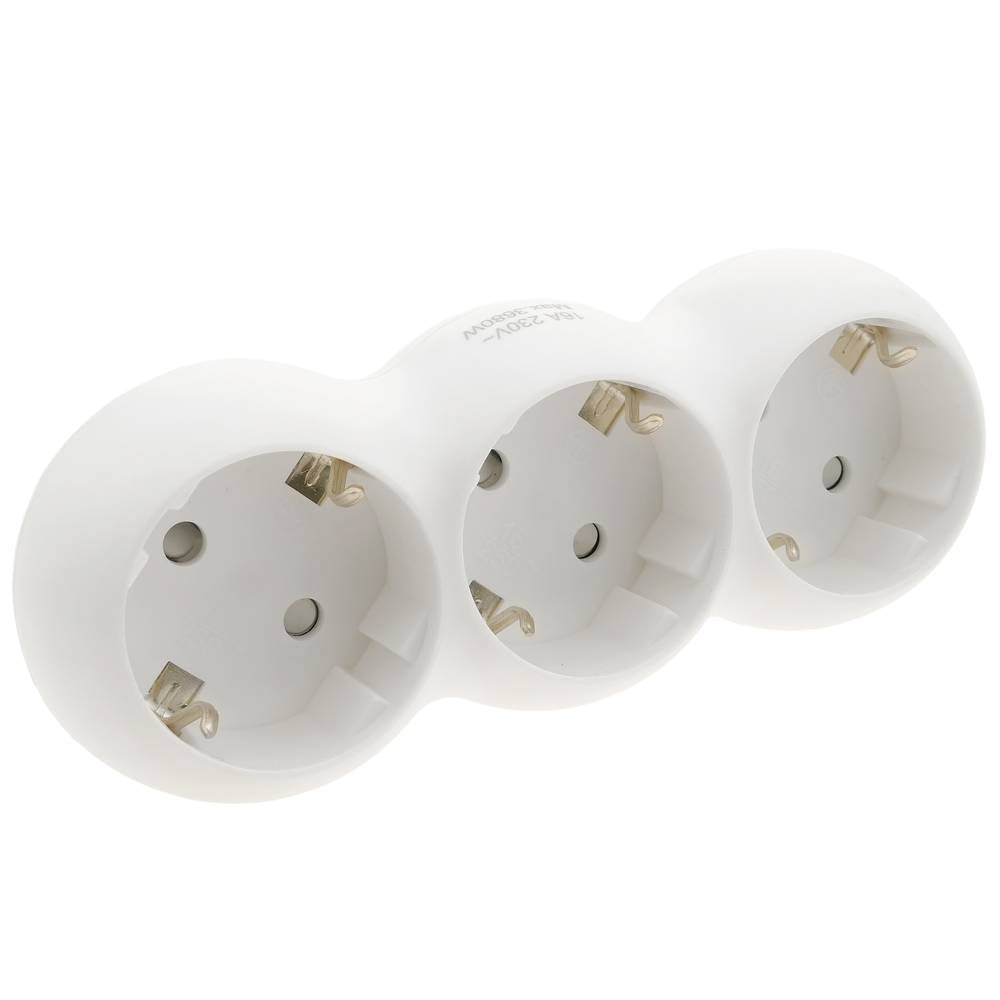 Multiplicador adaptador de clavija enchufe schuko triple blanco redondeado