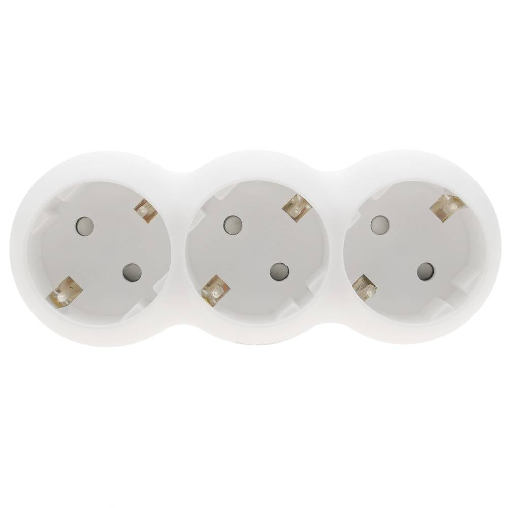 Multiplicador adaptador de clavija enchufe schuko triple blanco redondeado