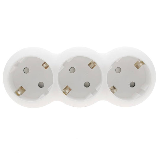 Multiplicador adaptador de clavija enchufe schuko triple blanco redondeado
