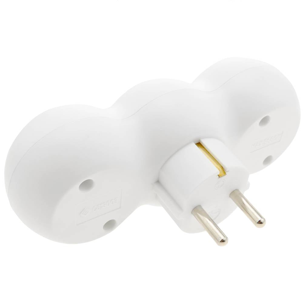 Multiplicador adaptador de clavija enchufe schuko triple blanco redondeado