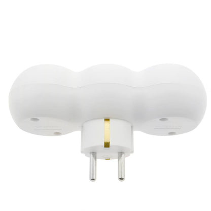 Multiplicador adaptador de clavija enchufe schuko triple blanco redondeado