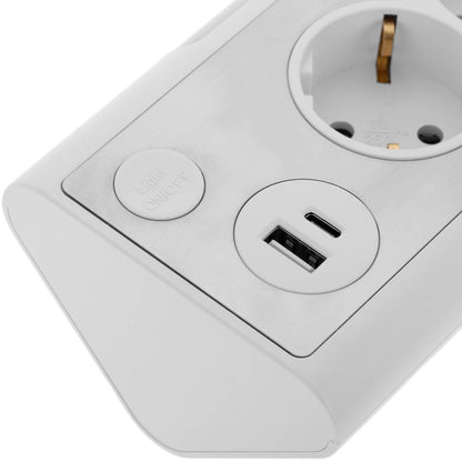 Regleta sobremesa de 3 enchufes schuko con 1 puerto USB y 1 USB-C blanco