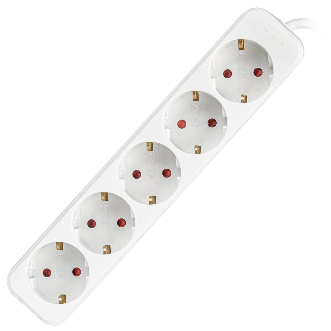 Regleta de enchufes 5 schuko 10A cable 1.5 metros blanco