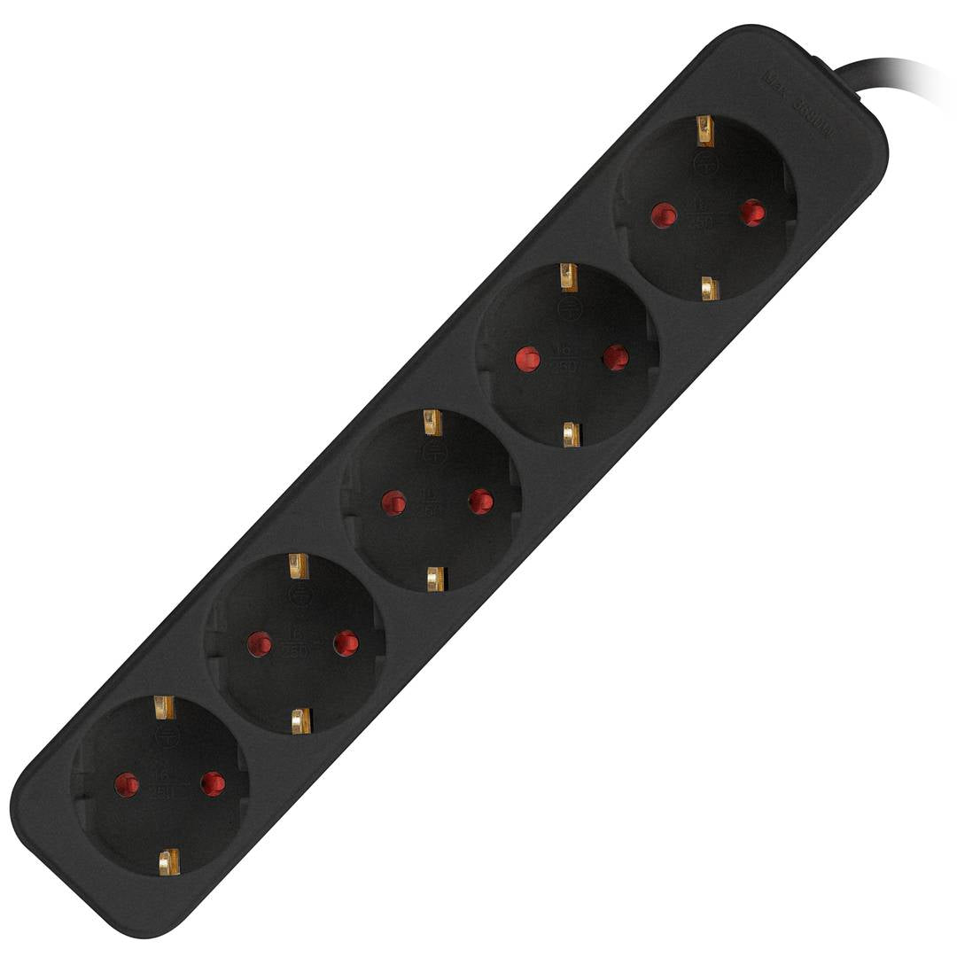 Regleta de 5 enchufes Schuko color negro 3 m de Lanberg PS0-05F-0300-BK