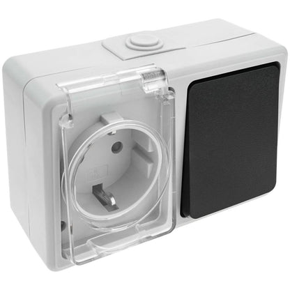 Base de superficie estanca IP54 16A 250V con interruptor conmutador y schuko