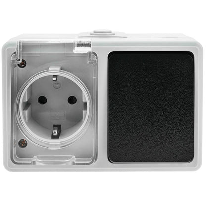 Base de superficie estanca IP54 16A 250V con interruptor conmutador y schuko