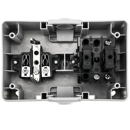Base de superficie estanca IP54 16A 250V con interruptor conmutador y schuko