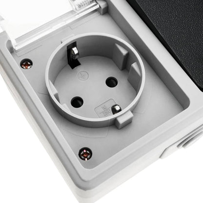 Base de superficie estanca IP54 16A 250V con interruptor conmutador y schuko