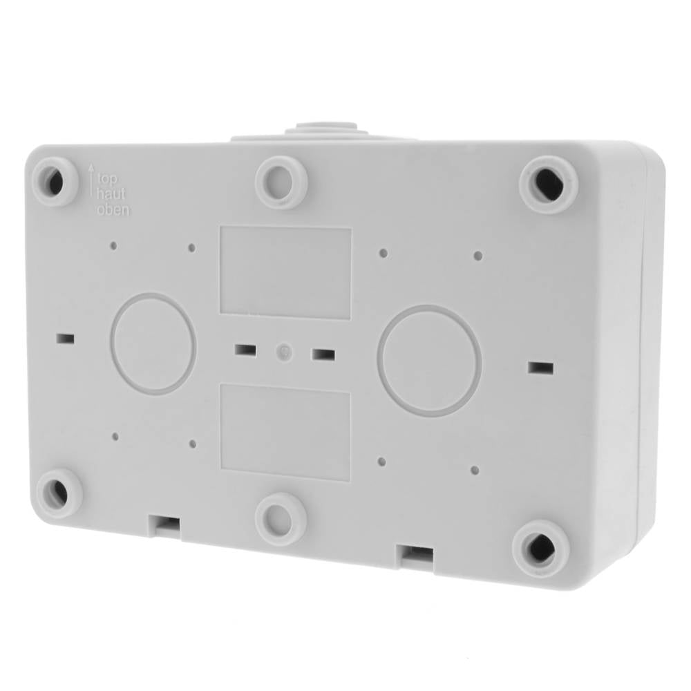 Base de superficie estanca IP54 16A 250V con 2 x interruptor conmutador y 1 x schuko