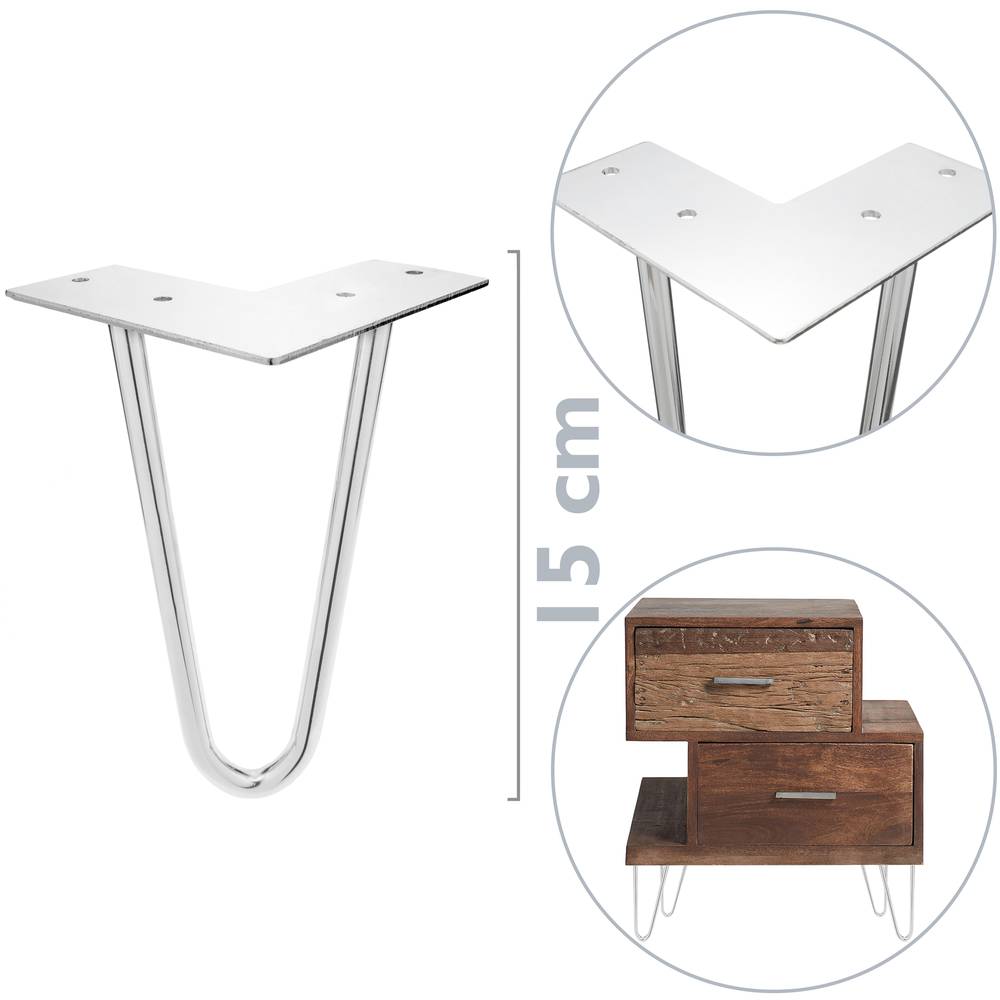 Pies para mesa y mueble Patas en cromado 2 varillas 15 cm 4-pack
