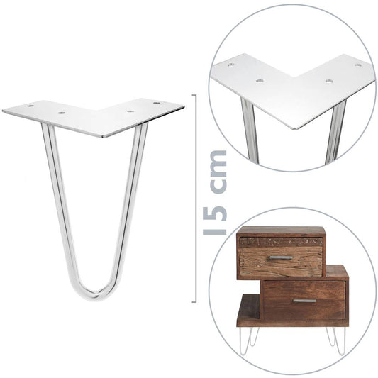 Pies para mesa y mueble Patas en cromado 2 varillas 15 cm 4-pack