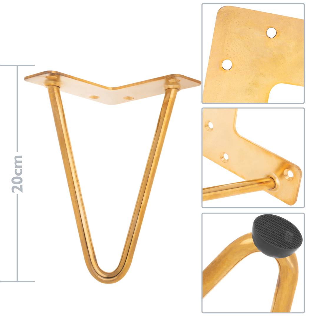 Pies para mesa y mueble Patas en acero 2 varillas 20 cm cobre intenso 4-pack