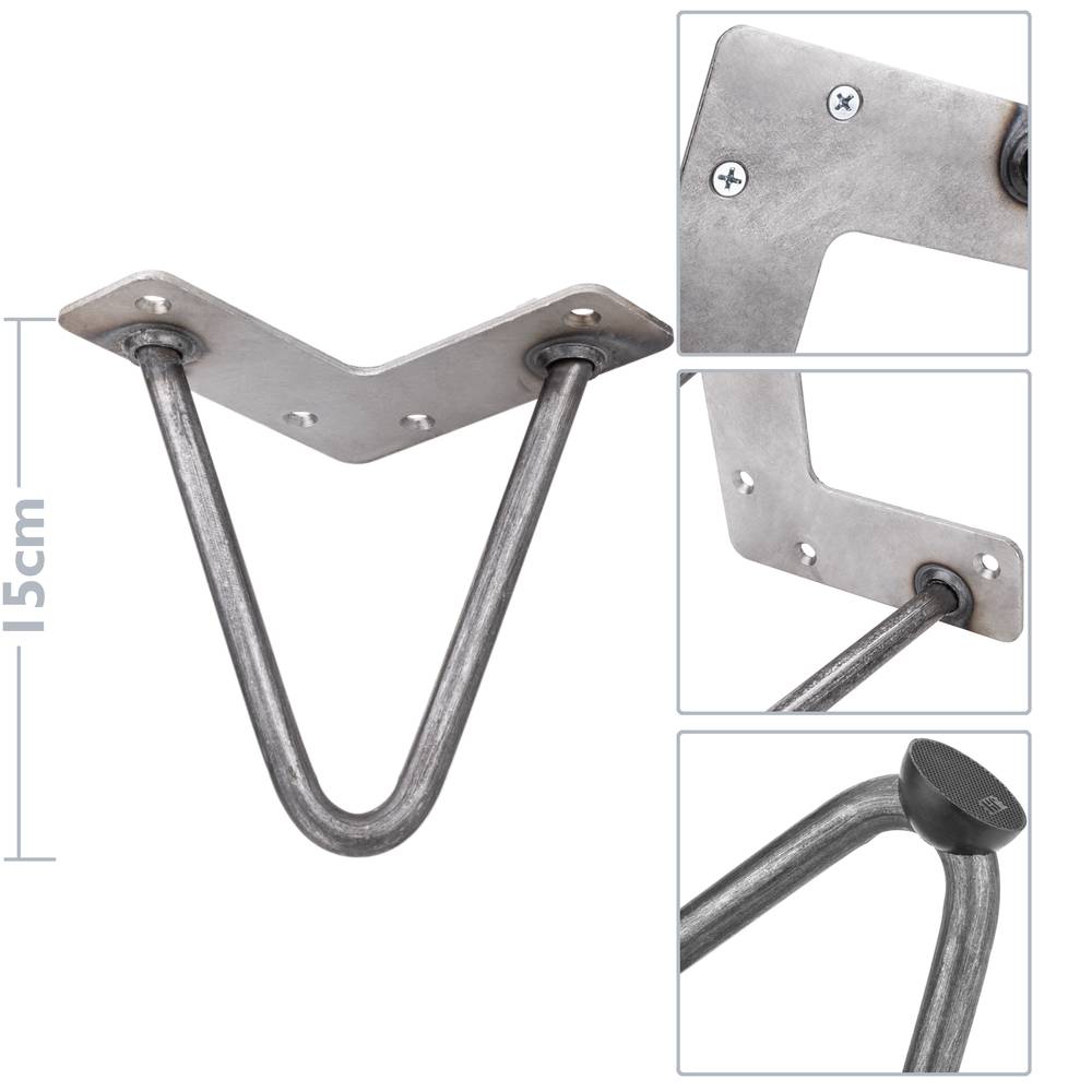 Pies para mesa y mueble estilo vintage Patas en acero 2 varillas 15 cm 4-pack