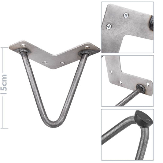 Pies para mesa y mueble estilo vintage Patas en acero 2 varillas 15 cm 4-pack