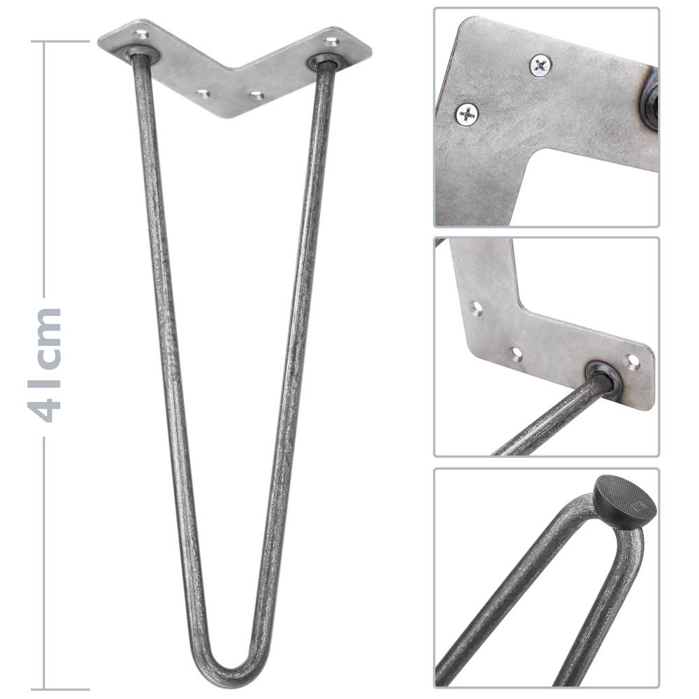 Pies para mesa y mueble estilo vintage Patas en acero 2 varillas 41 cm 4-pack