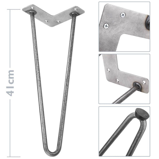 Pies para mesa y mueble estilo vintage Patas en acero 2 varillas 41 cm 4-pack
