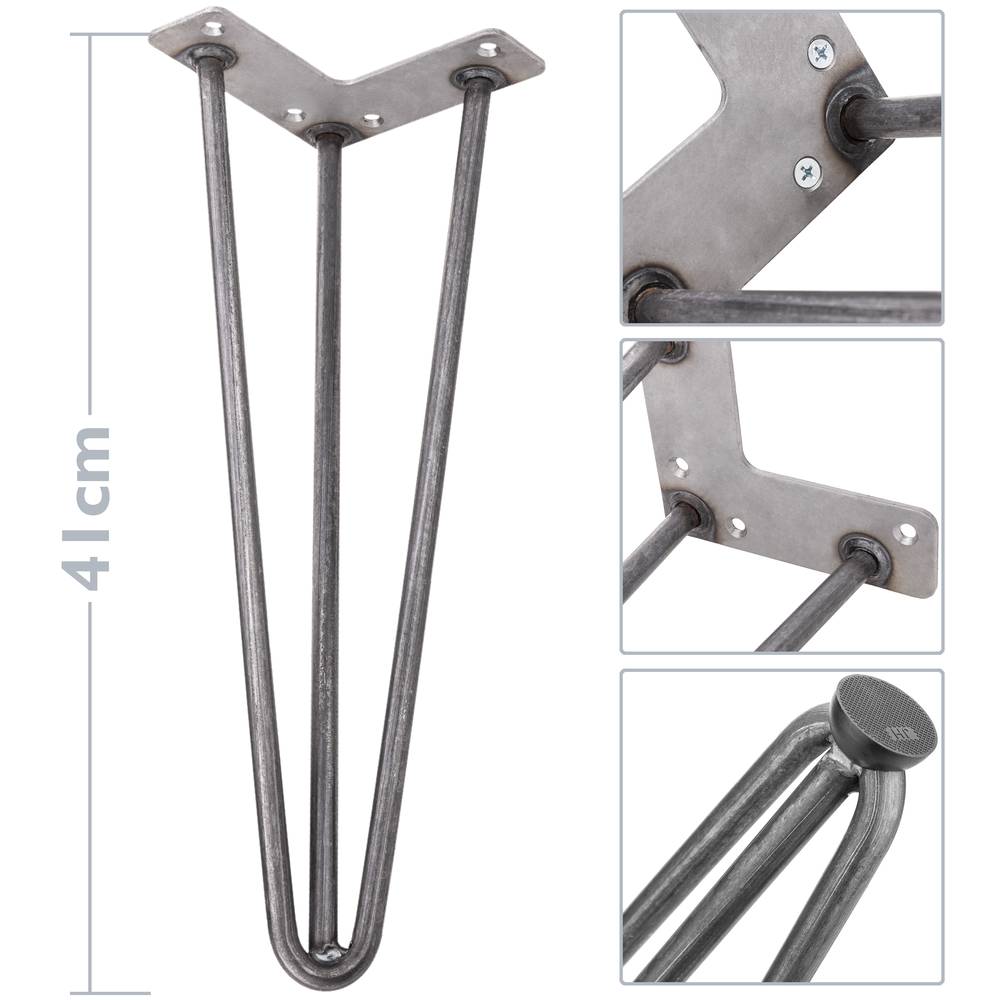 Pies para mesa y mueble estilo vintage Patas en acero 3 varillas 41 cm 4-pack