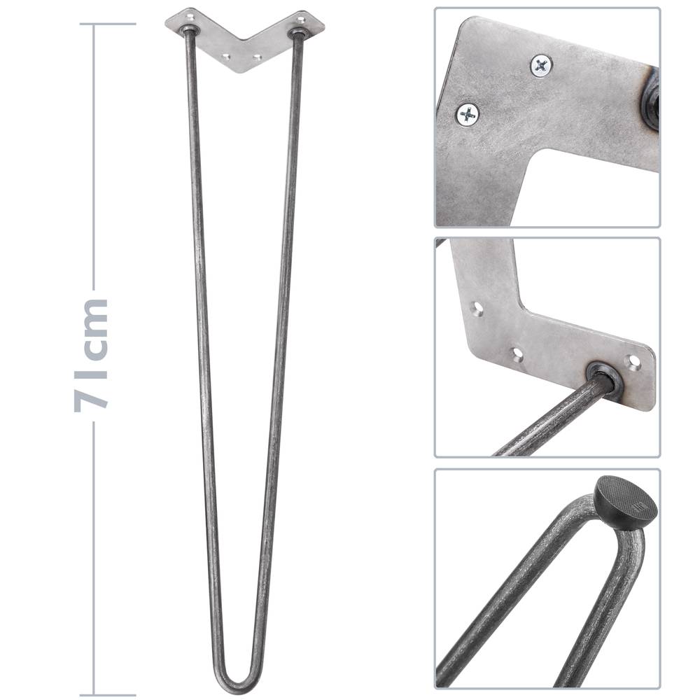 Pies para mesa y mueble estilo vintage Patas en acero 2 varillas 71 cm 4-pack