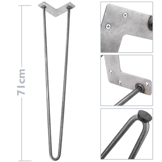 Pies para mesa y mueble estilo vintage Patas en acero 2 varillas 71 cm 4-pack