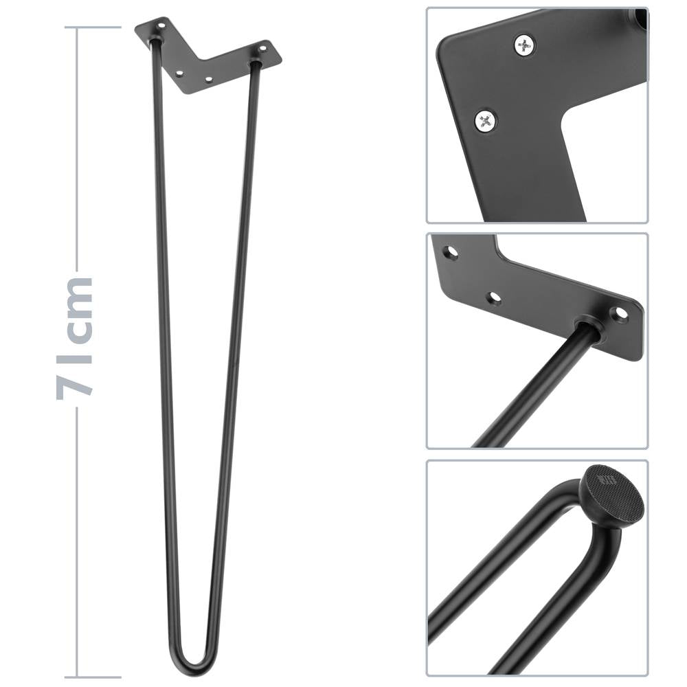 Pies para mesa y mueble Patas en acero 2 varillas 71 cm negro 4-pack