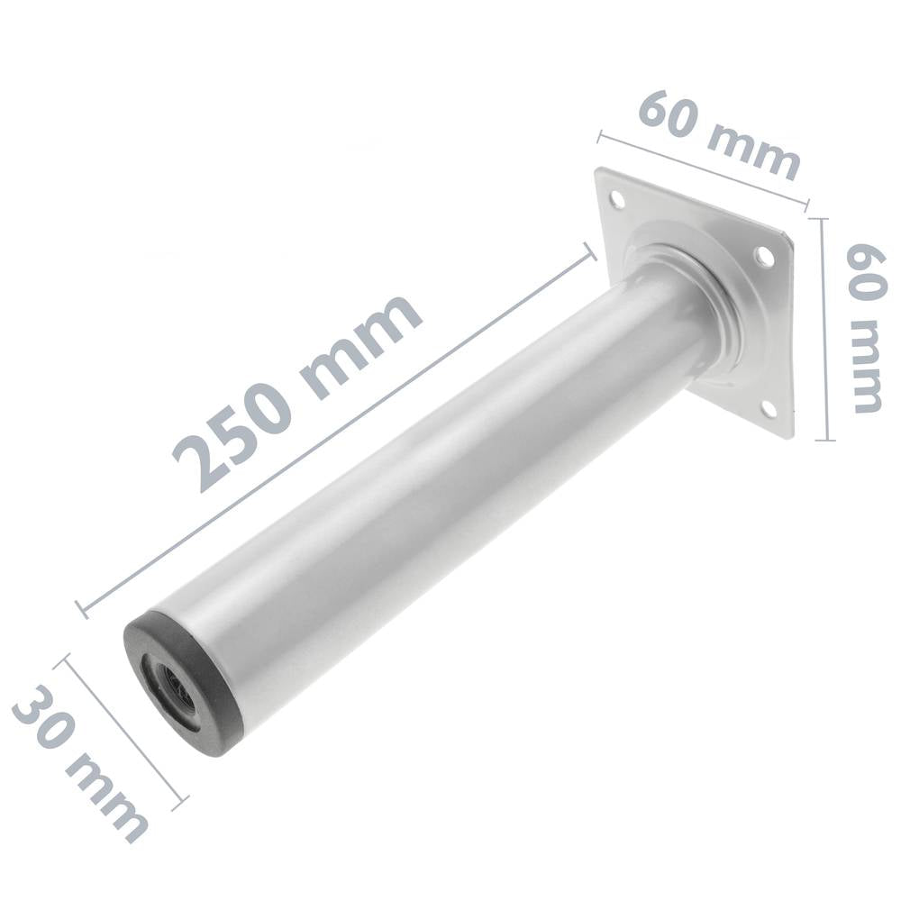 Pies redondos para mesa y mueble. Patas en acero gris de 25cm 4-pack
