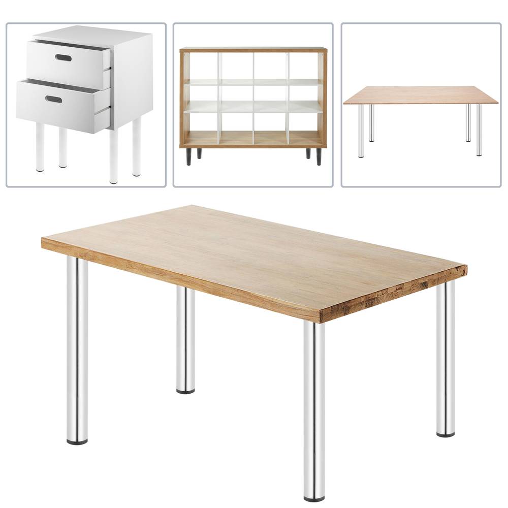 Pies redondos para mesa y mueble. Patas en acero cromado de 40cm 4-pack
