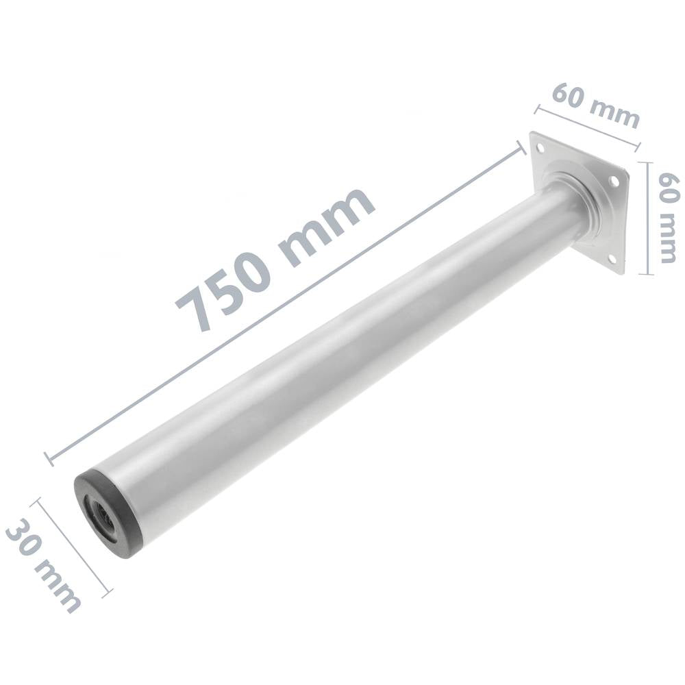 Pies redondos para mesa y mueble. Patas en acero gris de 75cm 4-pack