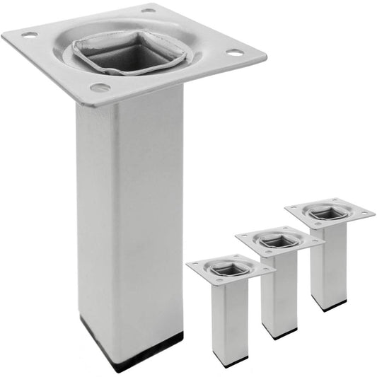Pies cuadrados para mesa y mueble. Patas en acero gris de 10cm 4-pack