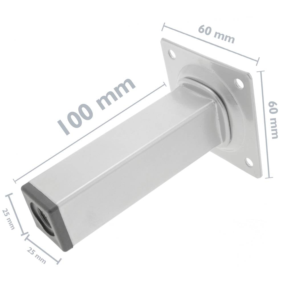 Pies cuadrados para mesa y mueble. Patas en acero gris de 10cm 4-pack