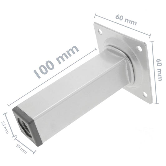 Pies cuadrados para mesa y mueble. Patas en acero gris de 10cm 4-pack