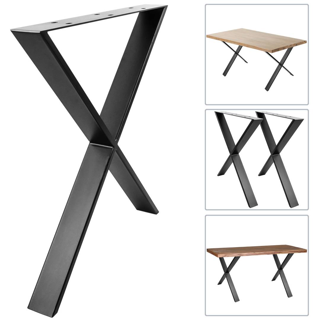 Pies en 'X' para mesa. Patas en acero negro 680 x 80 x 710 mm 2-pack
