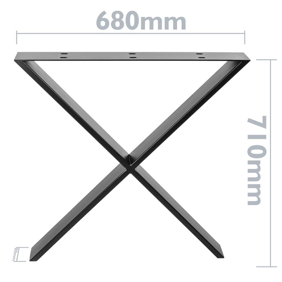 Pies en 'X' para mesa. Patas en acero negro 680 x 80 x 710 mm 2-pack