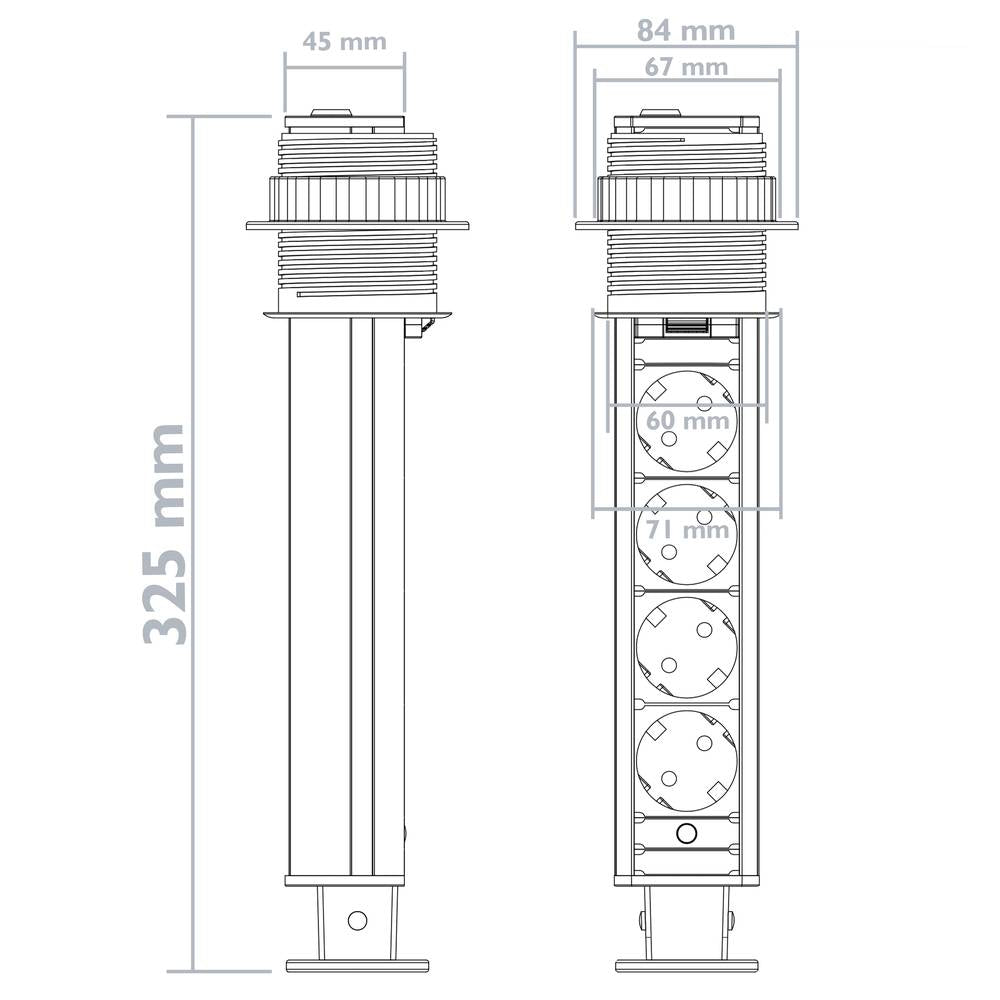 Regleta retráctil de 4 enchufes schuko 16 A 250 V torre escamoteable