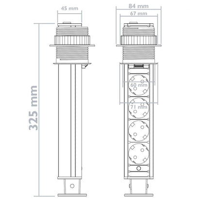 Regleta retráctil de 4 enchufes schuko 16 A 250 V torre escamoteable