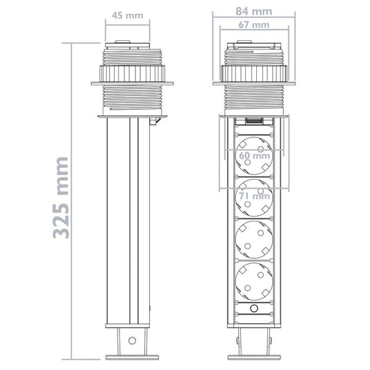 Regleta retráctil de 4 enchufes schuko 16 A 250 V torre escamoteable