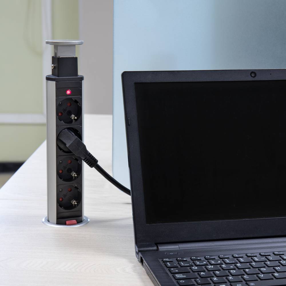 Regleta retráctil de 4 enchufes schuko 16 A 250 V torre escamoteable