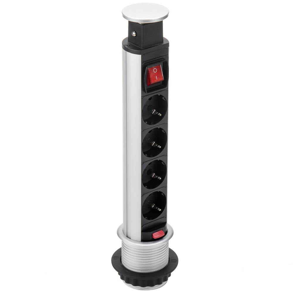 Regleta retráctil de 4 enchufes schuko 16 A 250 V torre escamoteable con interruptor