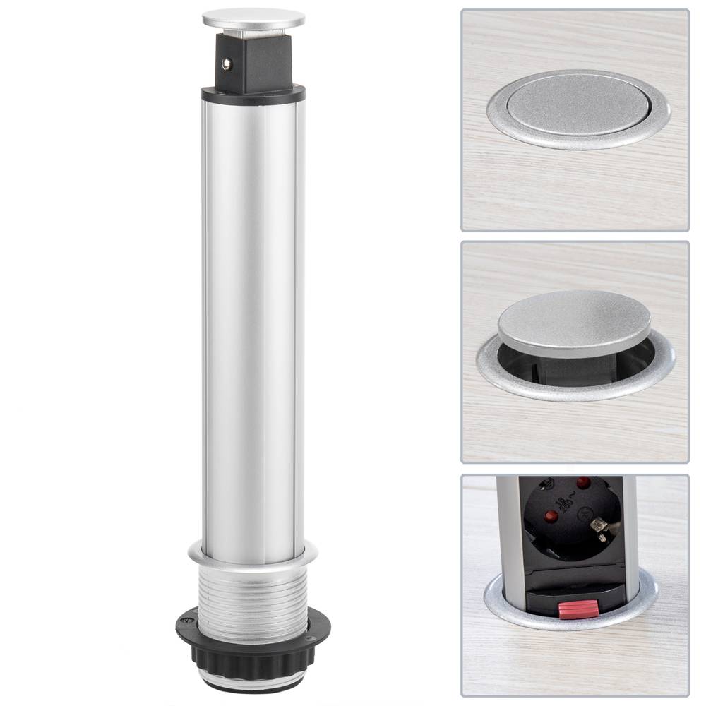 Regleta retráctil de 4 enchufes schuko 16 A 250 V torre escamoteable con interruptor