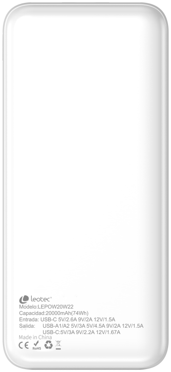 Leotec LEPOW20W22W bateria externa Polimero de litio 20000 mAh Blanco