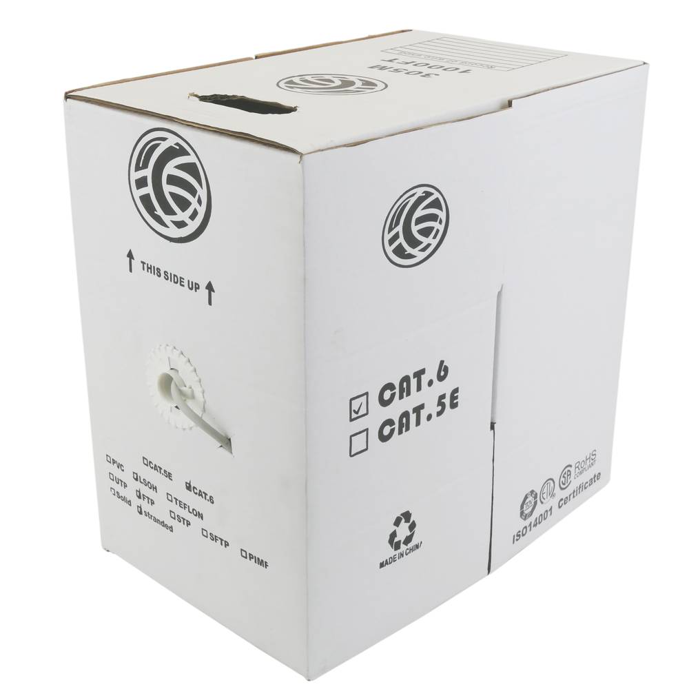 Bobina de cable de red ethernet Cat. 6 FTP de 305 m rígido de color gris